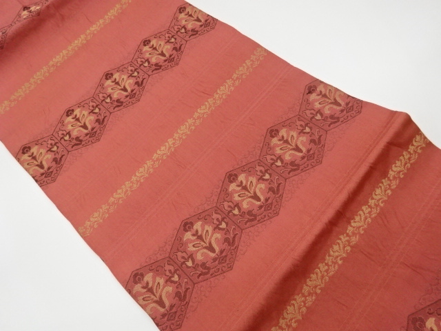 JAPANESE KIMONO / VINTAGE NAGOYA OBI / WOVEN FLORAL PLANTS